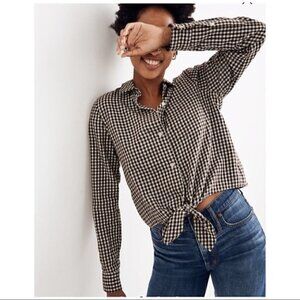 Madewell Flannel Tie-Front Shirt in Gingham Check XS